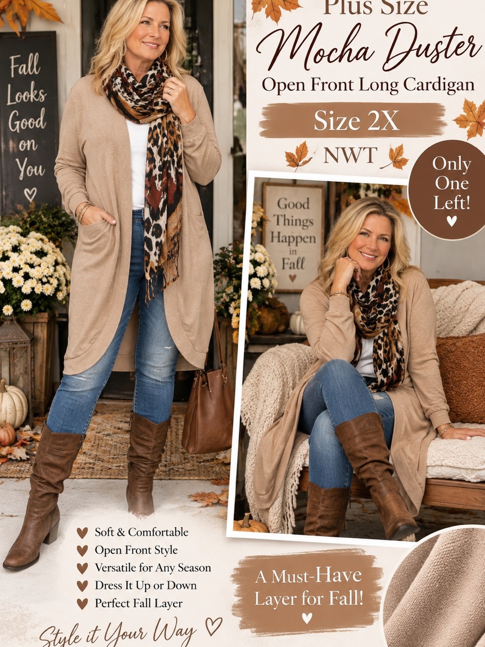 Plus Size Mocha Open-Front Long Cardigan - Mocha, Size 2X